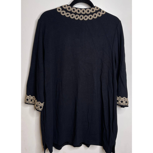 Charter Club Women's Plus Size 1x Tunic Top Black Gold Textured Ribbed 3/4 - Picture 4 of 4